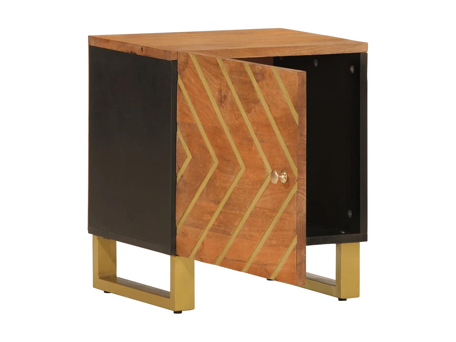 Nachttisch Nachtschrank Braun und Schwarz Massivholz Mango -RN32628