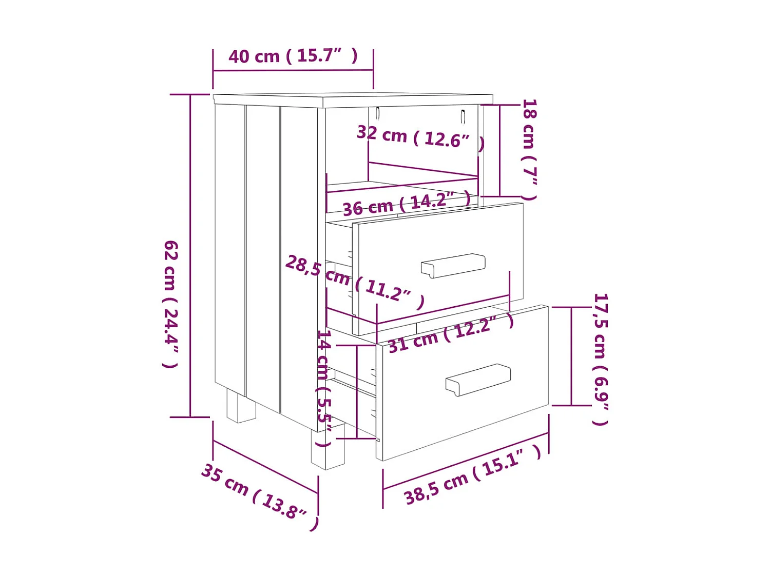 Nachttisch Nachtschrank HAMAR Hellgrau 40x35x62 cm Massivholz Kiefer -RN57974