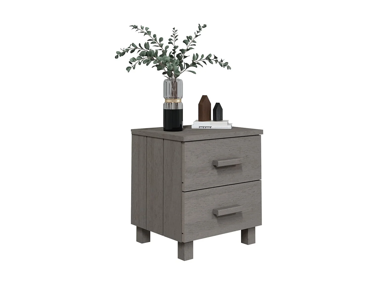 2er-Set Nachttische Nachtschrank HAMAR Hellgrau 40x35x44,5 cm Massivholz -RN95757