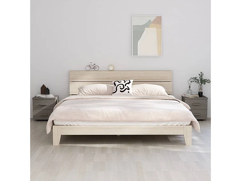 2er-Set Nachttische Nachtschrank HAMAR Hellgrau 40x35x44,5 cm Massivholz -RN95757