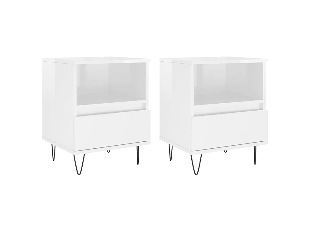 2er-Set Nachttische Nachtschrank Hochglanz-Weiß 40x35x50 cm Holzwerkstoff -RN92221