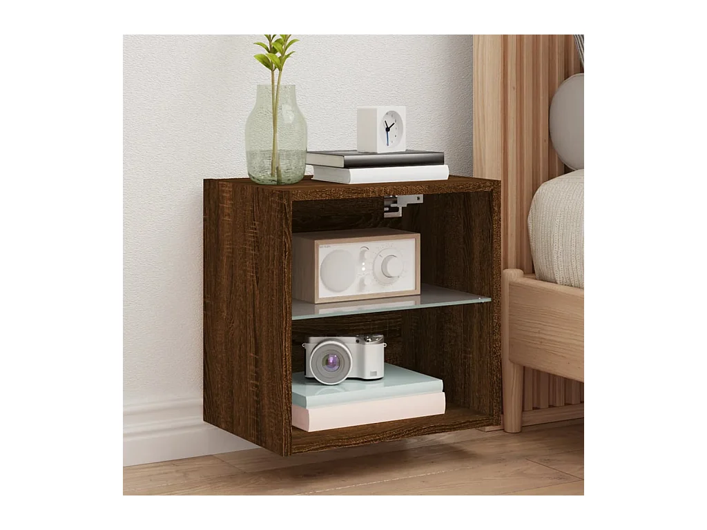 Wand-Nachttisch Nachtschrank mit LED-Leuchten Braun Eichen-Optik -RN56389