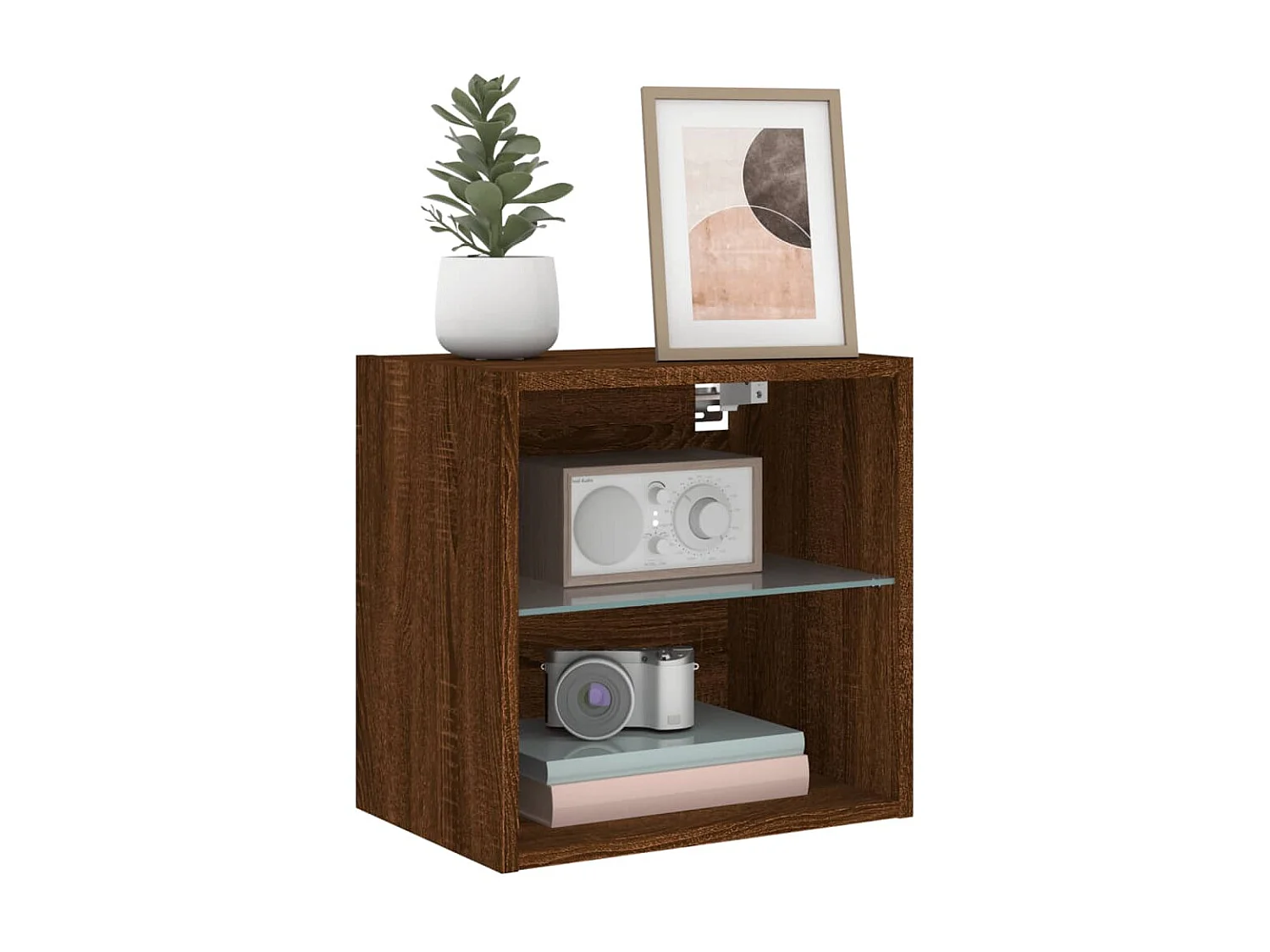 Wand-Nachttisch Nachtschrank mit LED-Leuchten Braun Eichen-Optik -RN56389