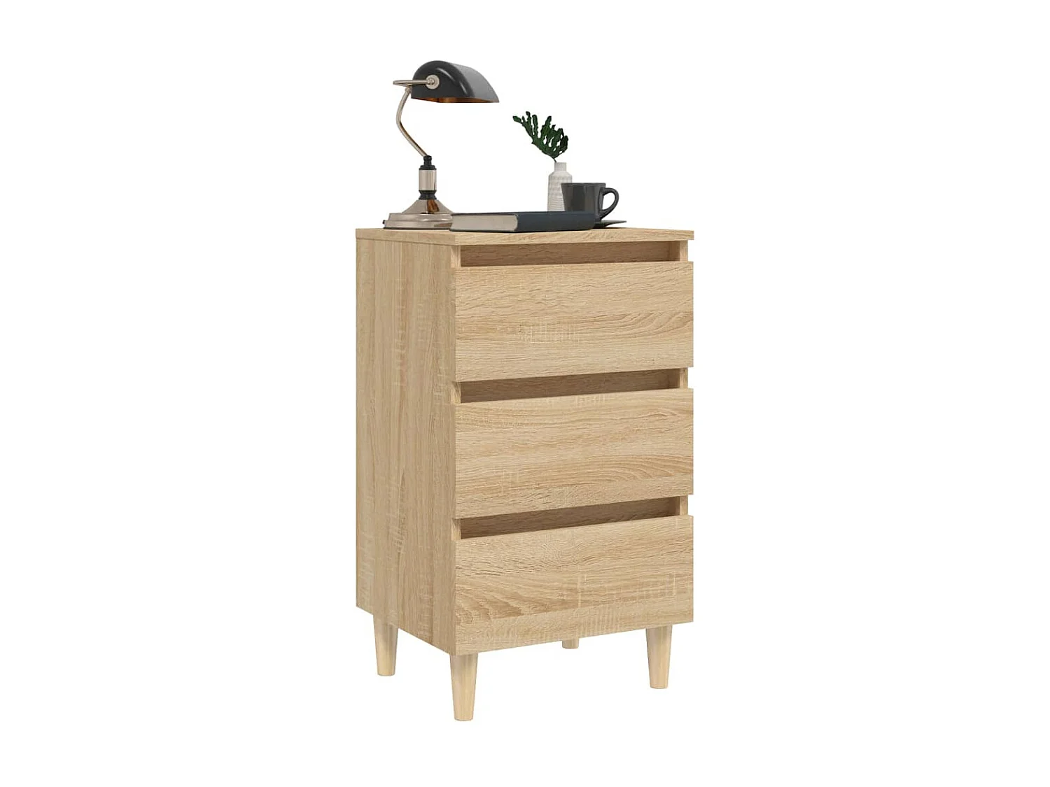 Nachttisch Nachtschrank mit Massivholz-Beinen Sonoma-Eiche 40x35x69 cm -RN74615