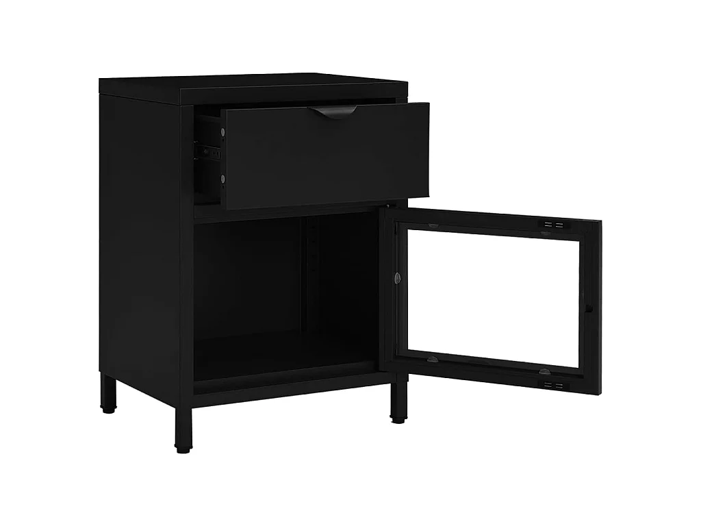 2er-Set Nachttische Nachtschrank Schwarz 40x30x54,5 cm Stahl und Glas -RN77148