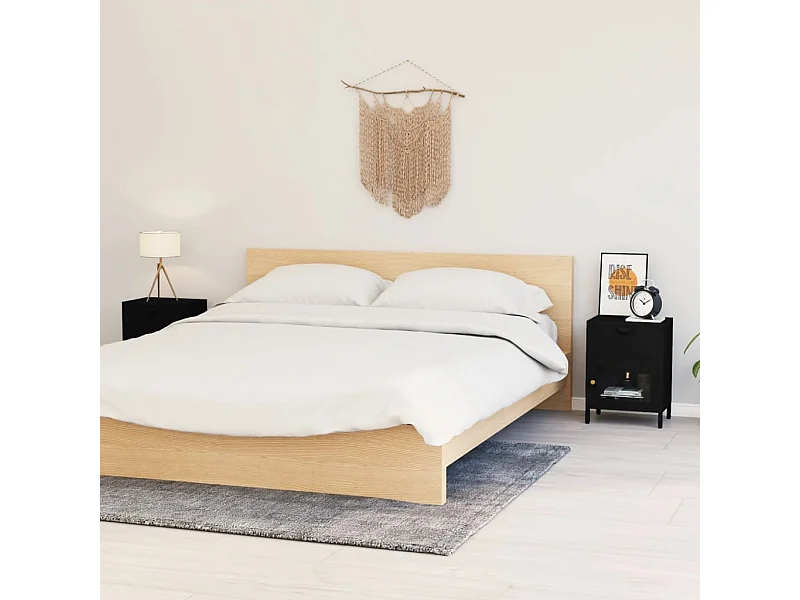 2er-Set Nachttische Nachtschrank Schwarz 40x30x54,5 cm Stahl und Glas -RN77148