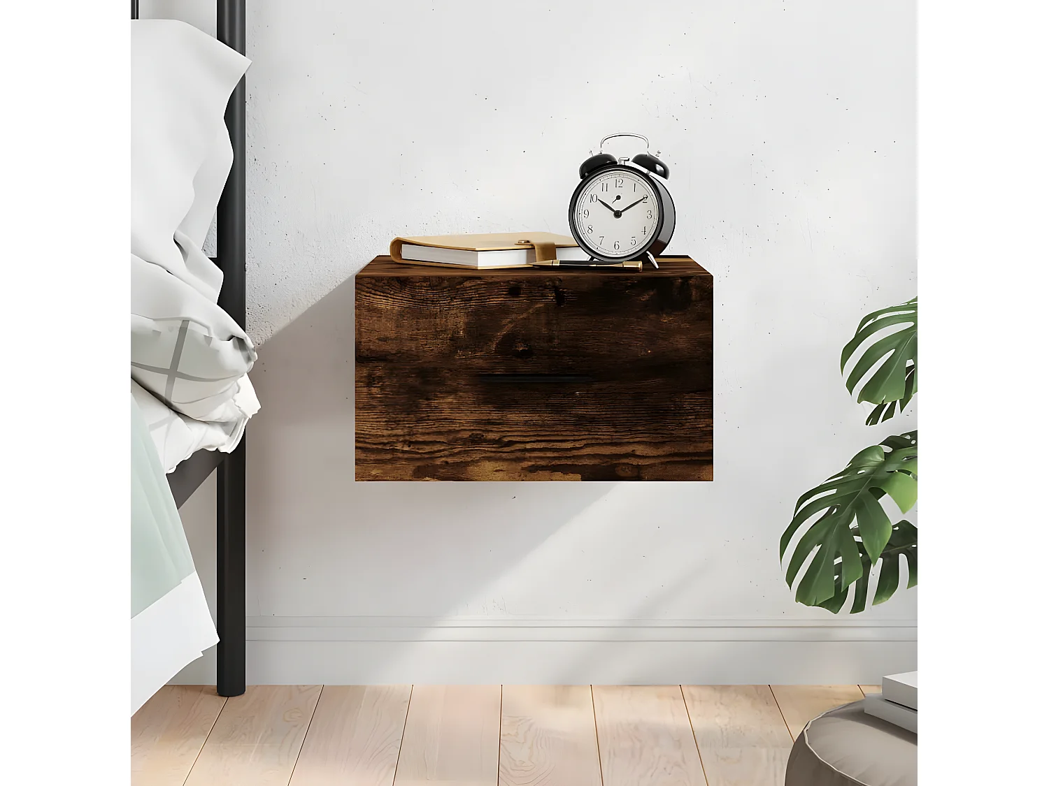 Wand-Nachttisch Nachtschrank Räuchereiche 35x35x20 cm -RN76096