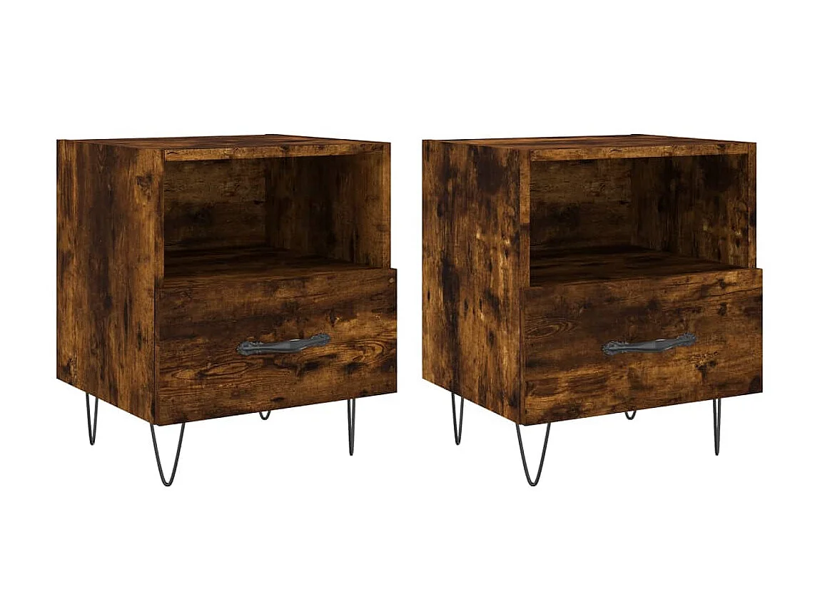 2er-Set Nachttische Nachtschrank Räuchereiche 40x35x47,5 cm Holzwerkstoff -RN38047
