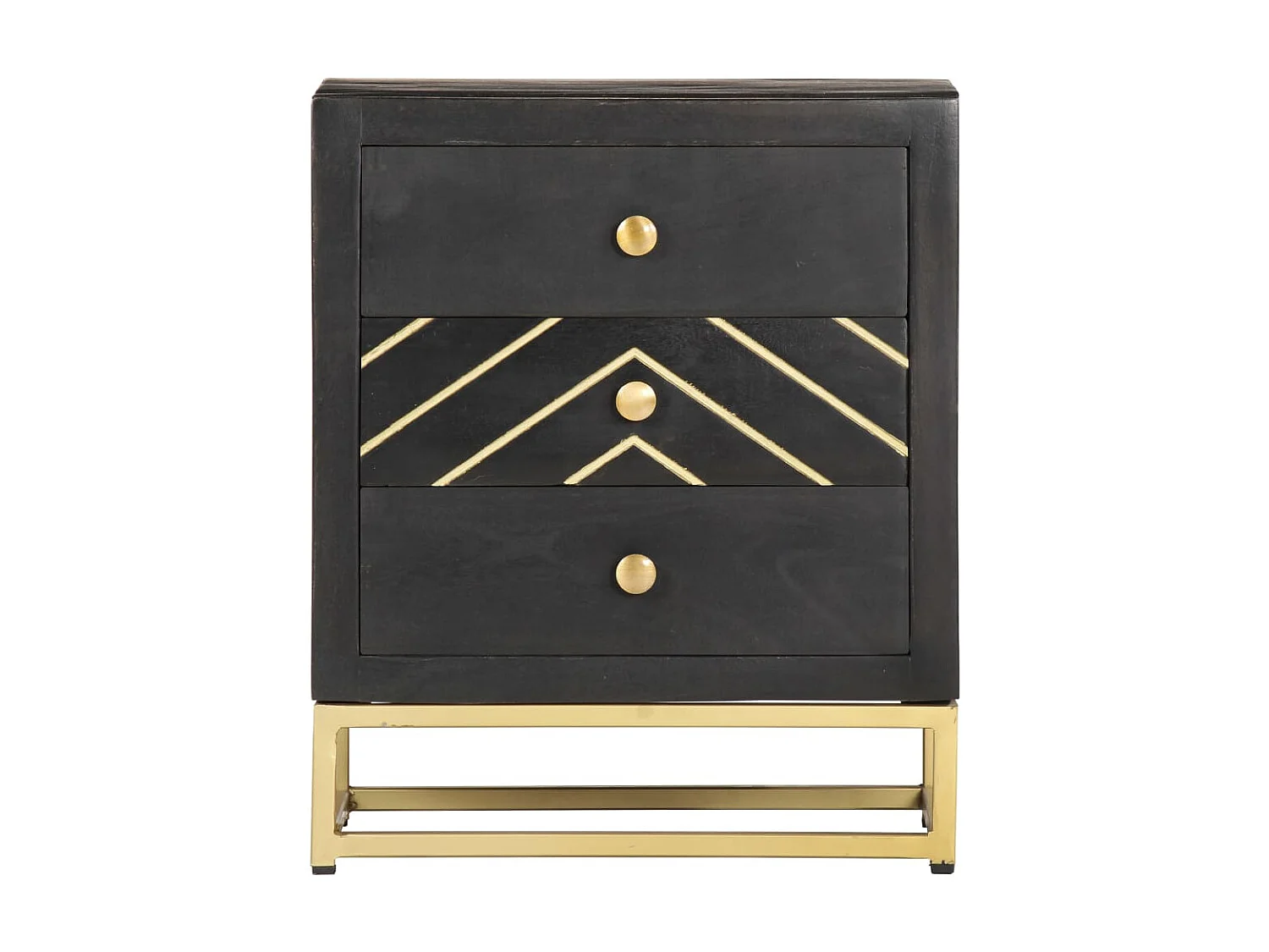 Nachttisch Nachtschrank Schwarz und Golden 40 x 30 x 50 cm Mango Massivholz -RN83399