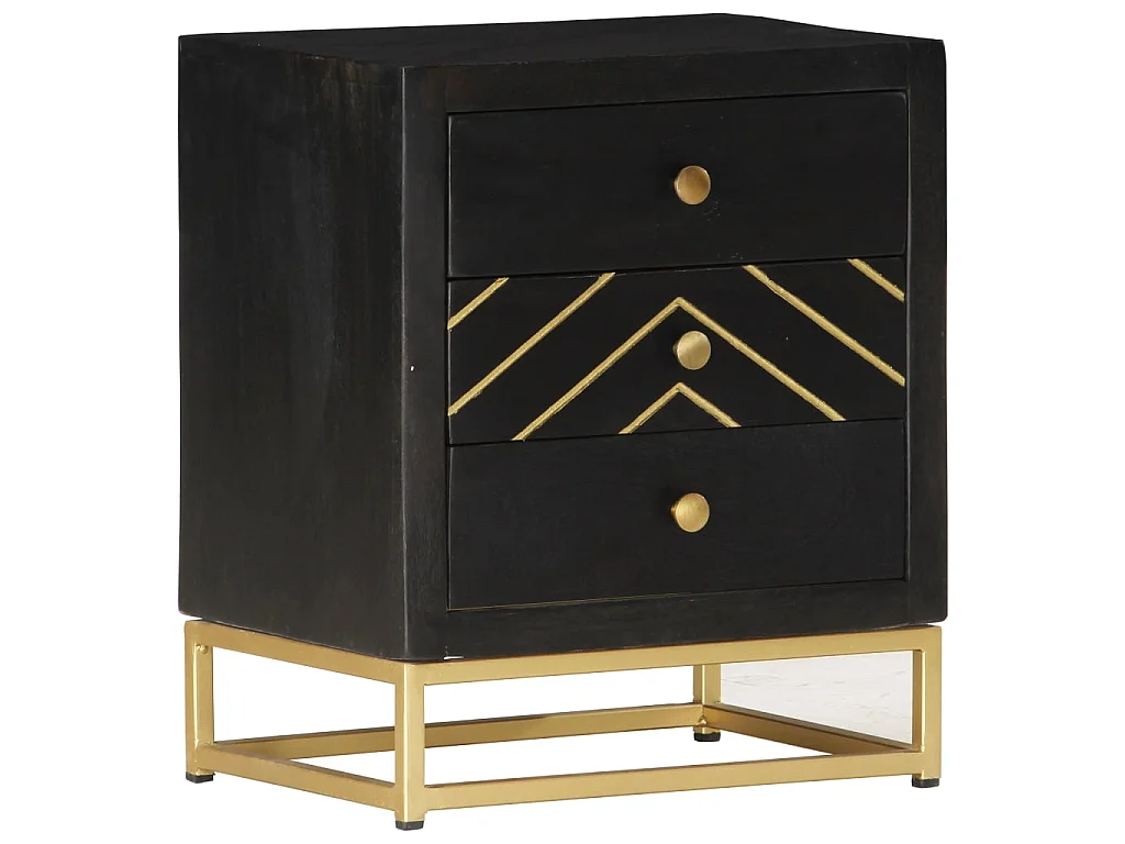 Nachttisch Nachtschrank Schwarz und Golden 40 x 30 x 50 cm Mango Massivholz -RN83399