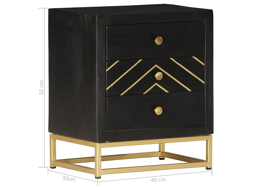 Nachttisch Nachtschrank Schwarz und Golden 40 x 30 x 50 cm Mango Massivholz -RN83399
