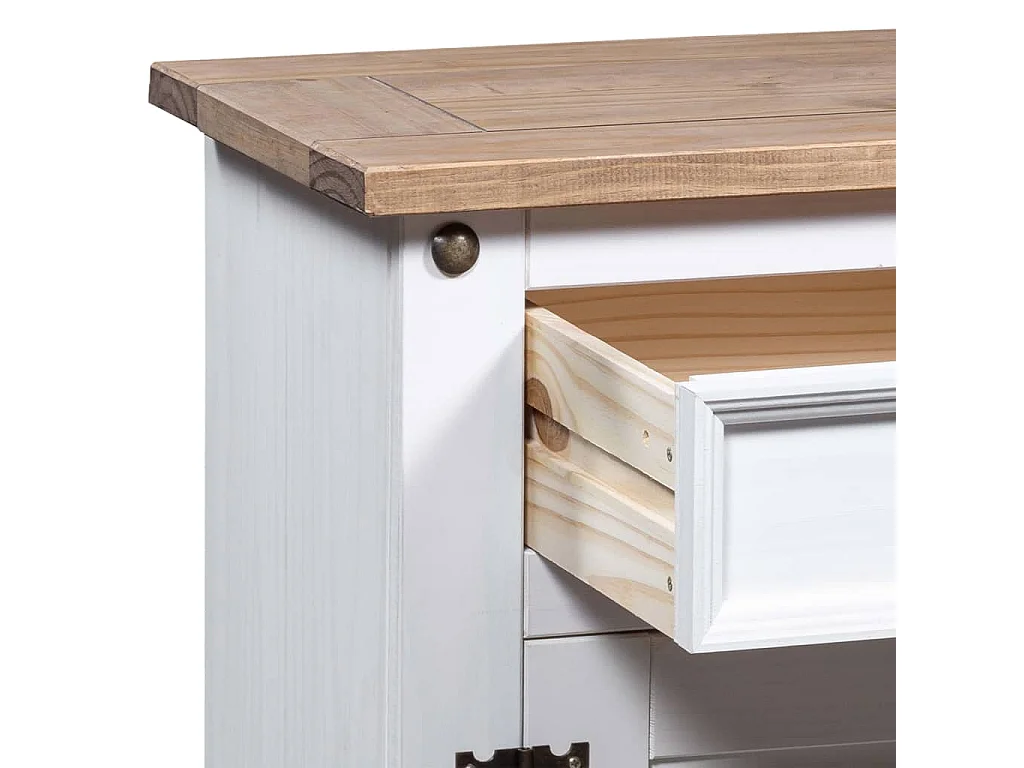 Nachttisch Nachtschrank im Mexiko-Stil Corona Kiefernholz Weiß 53x39x66 cm -RN48458