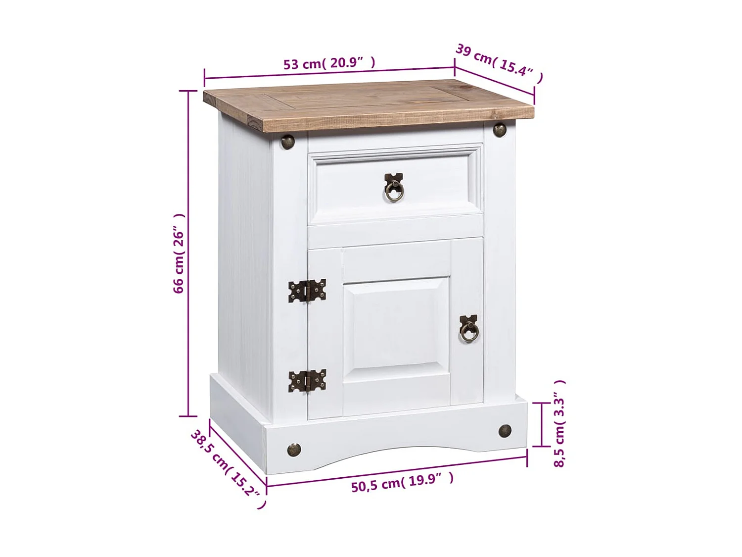 Nachttisch Nachtschrank im Mexiko-Stil Corona Kiefernholz Weiß 53x39x66 cm -RN48458