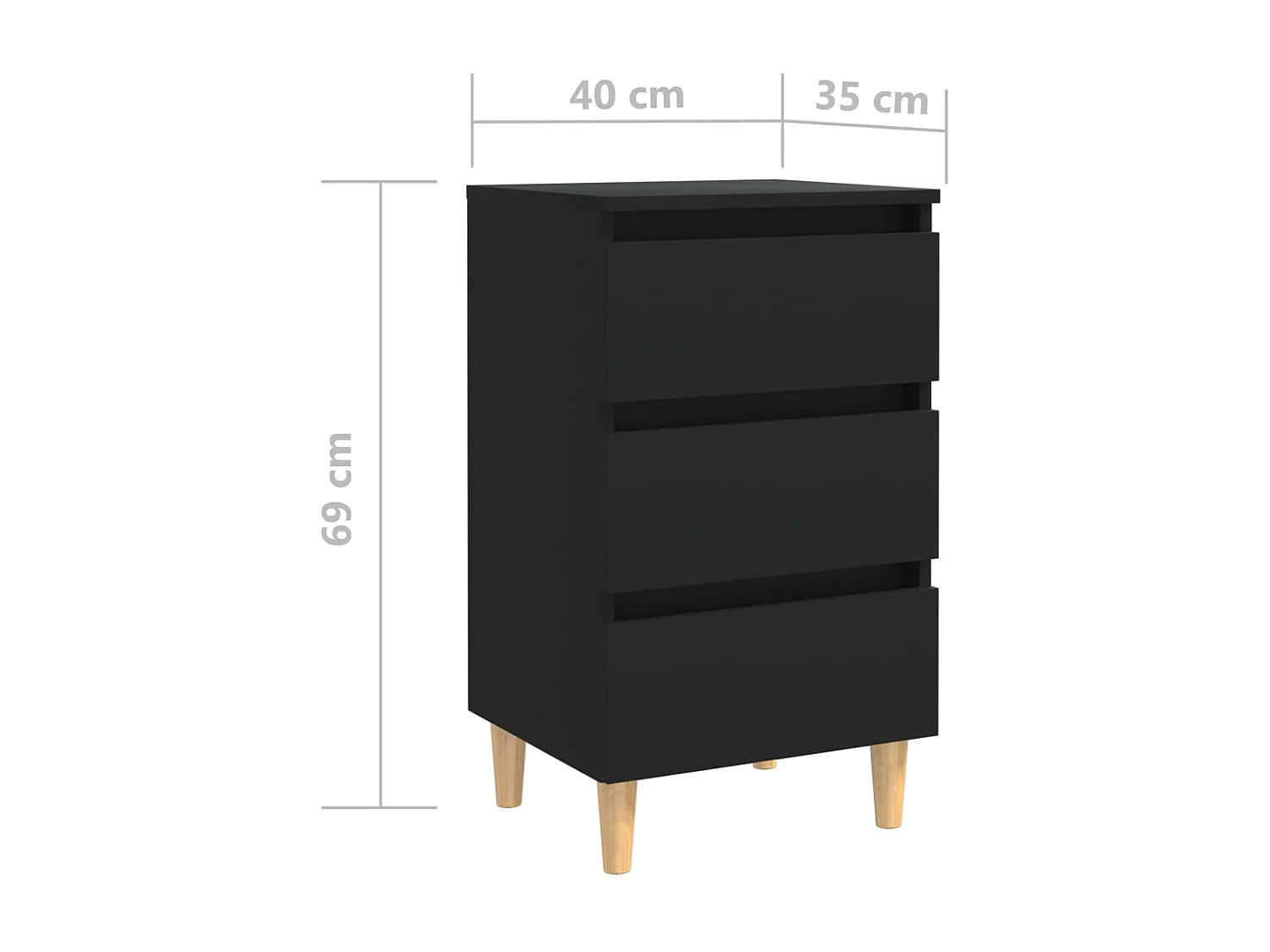 Nachttisch Nachtschrank mit Massivholz-Beinen Schwarz 40x35x69 cm -RN74510