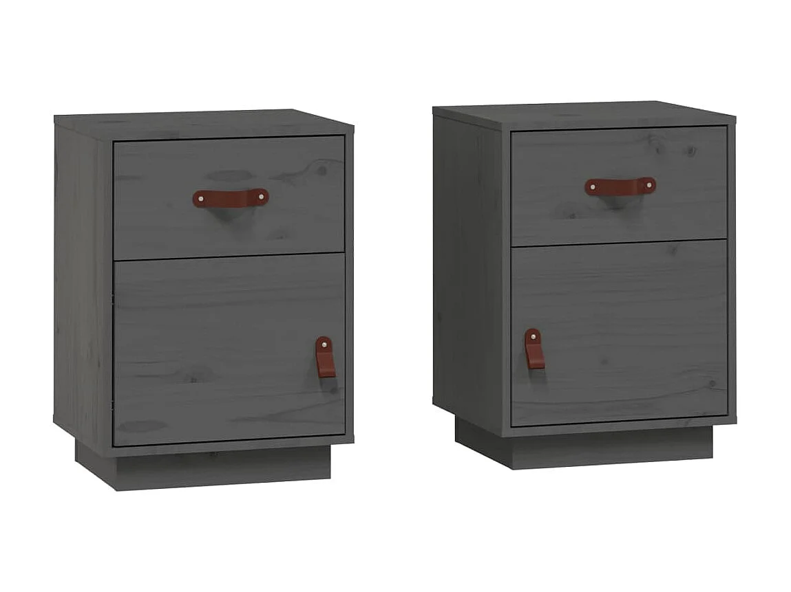 2er-Set Nachttische Nachtschrank Grau 40x34x55 cm Massivholz Kiefer -RN85985
