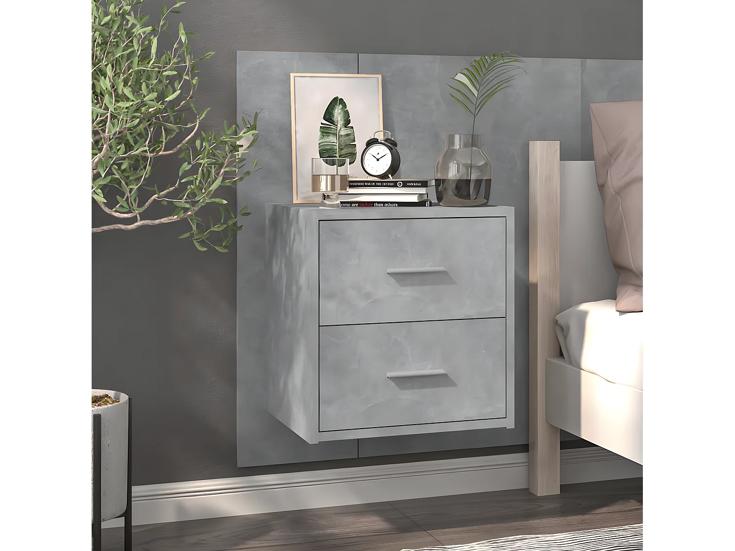 Wand-Nachttisch Betongrau Nachtschrank -RN14145