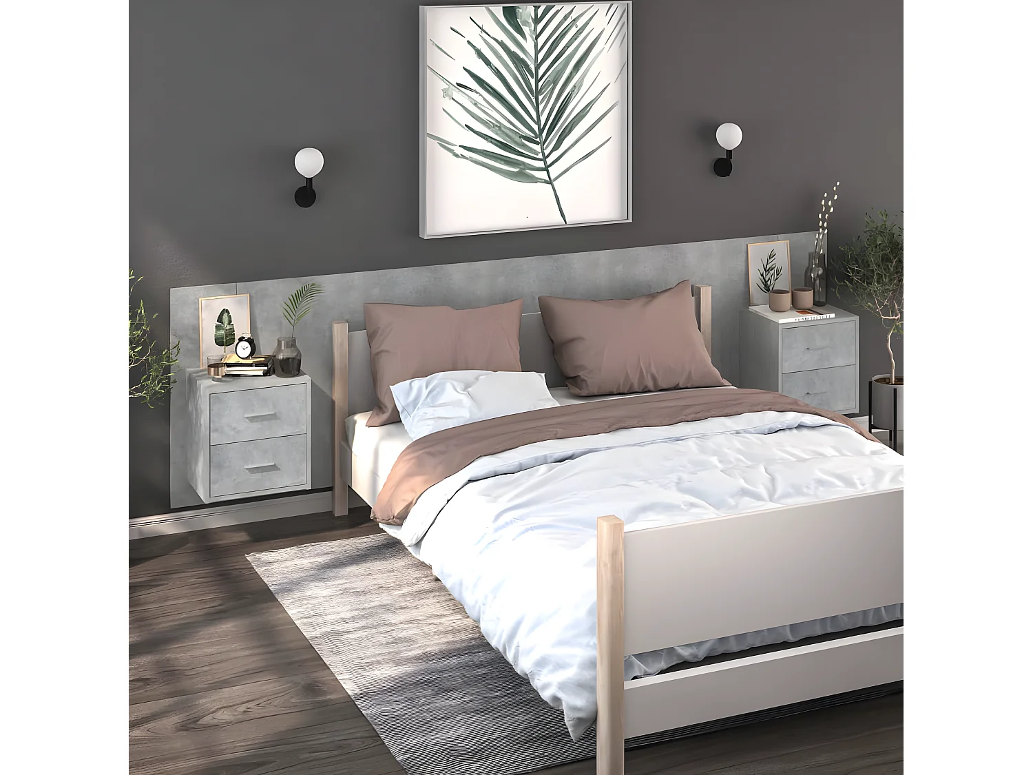 Wand-Nachttisch Betongrau Nachtschrank -RN14145