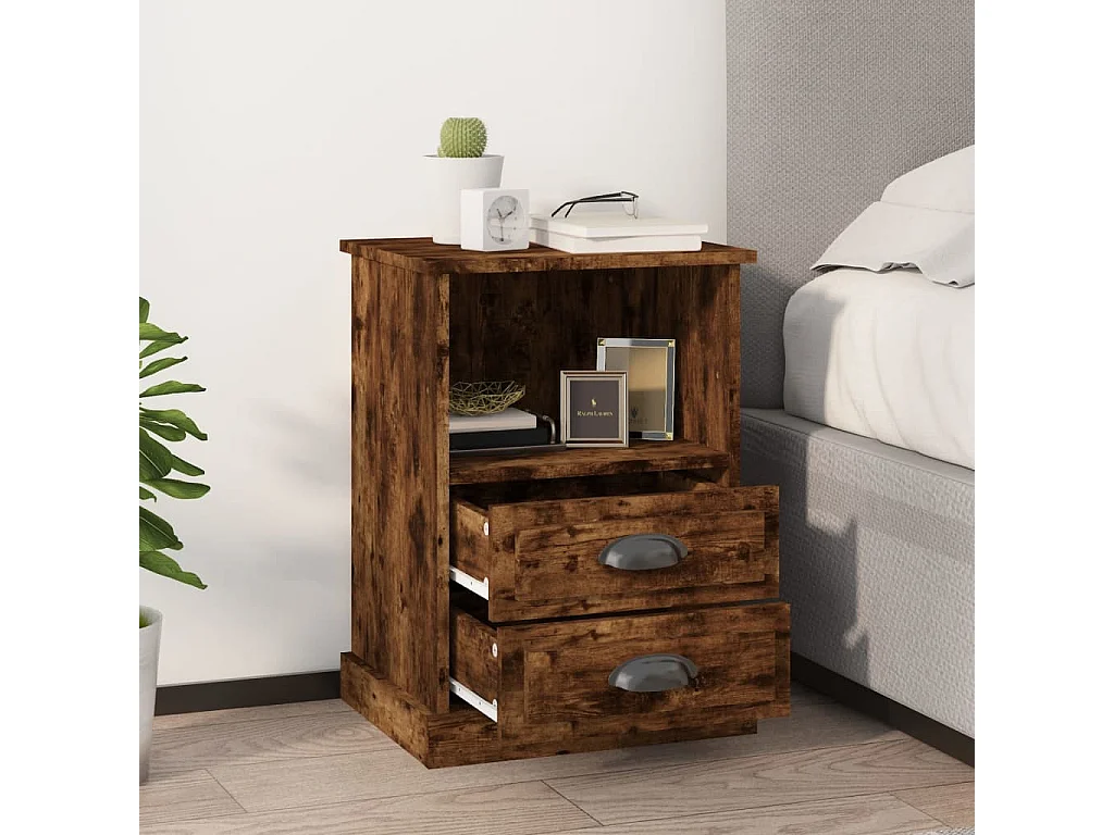 2er-Set Nachttische Nachtschrank Räuchereiche 43x36x60 cm -RN53678