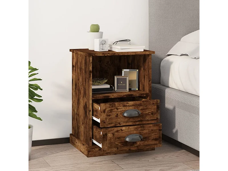 2er-Set Nachttische Nachtschrank Räuchereiche 43x36x60 cm -RN53678