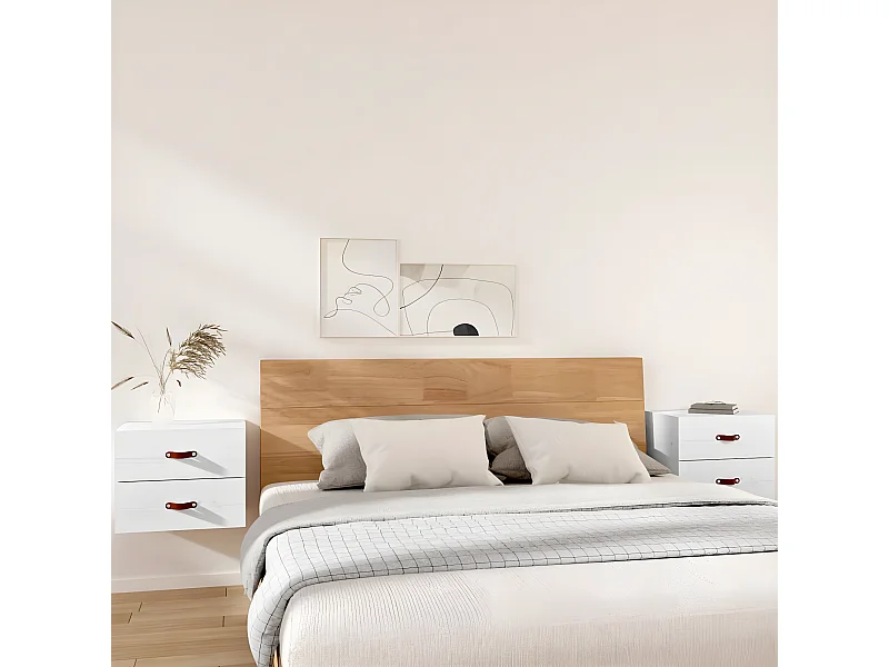 2er-Set Wand-Nachttische Nachtschrank Weiß 50x36x40 cm -RN32338