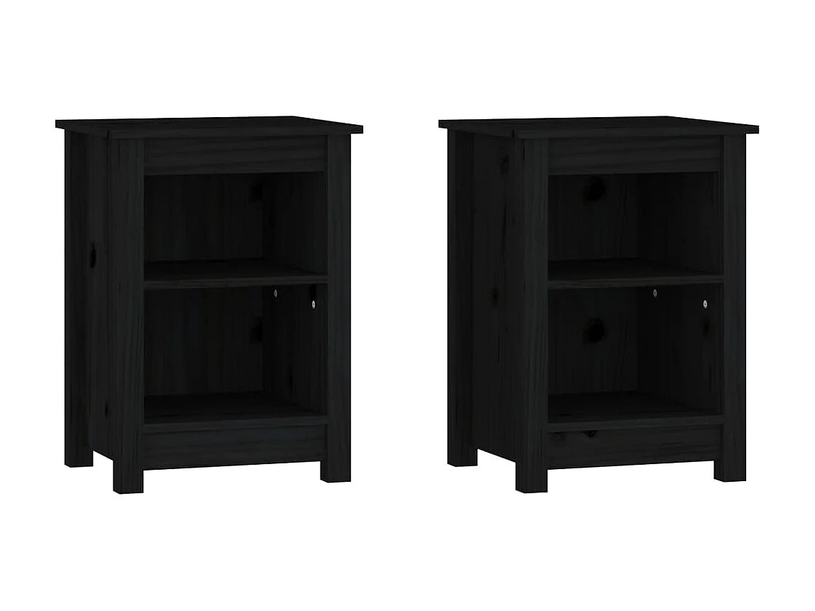 2er-Set Nachttische Nachtschrank Schwarz 40x35x55 cm Massivholz Kiefer -RN98943