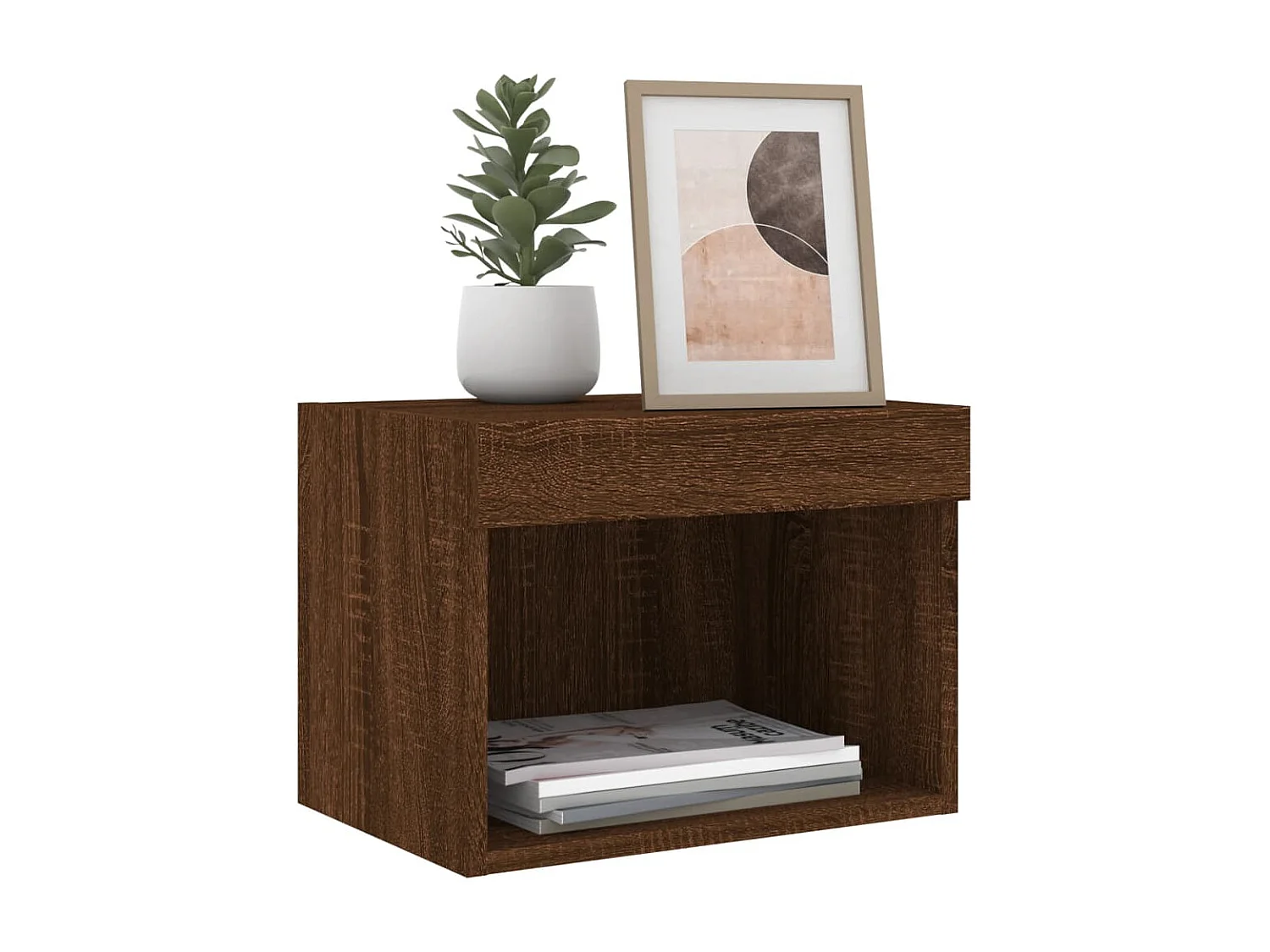 2er-Set Wand-Nachttische Nachtschrank mit LED-Leuchten Braun Eichen-Optik -RN99834