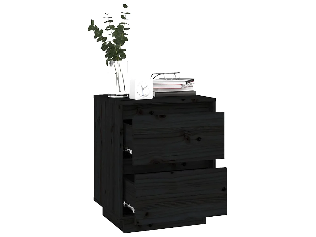 2er-Set Nachttische Nachtschrank Schwarz 40x35x50 cm Massivholz Kiefer -RN76633
