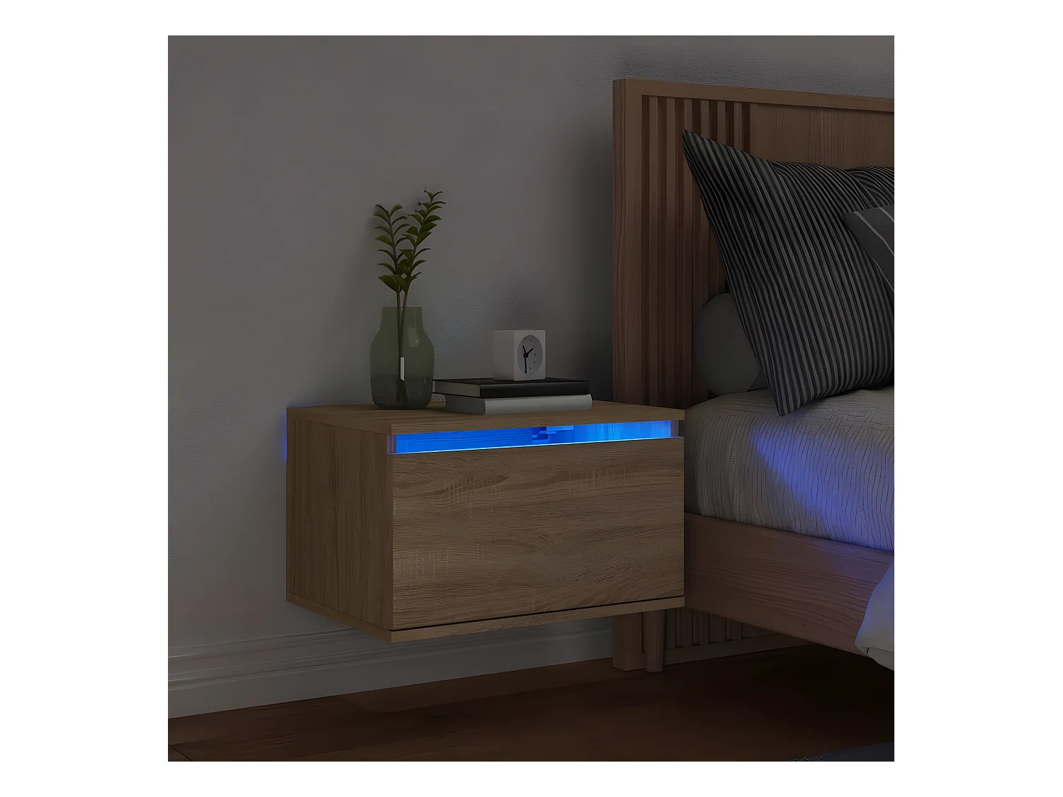 Wand-Nachttisch Nachtschrank mit LED-Leuchten Sonoma-Eiche -RN64430