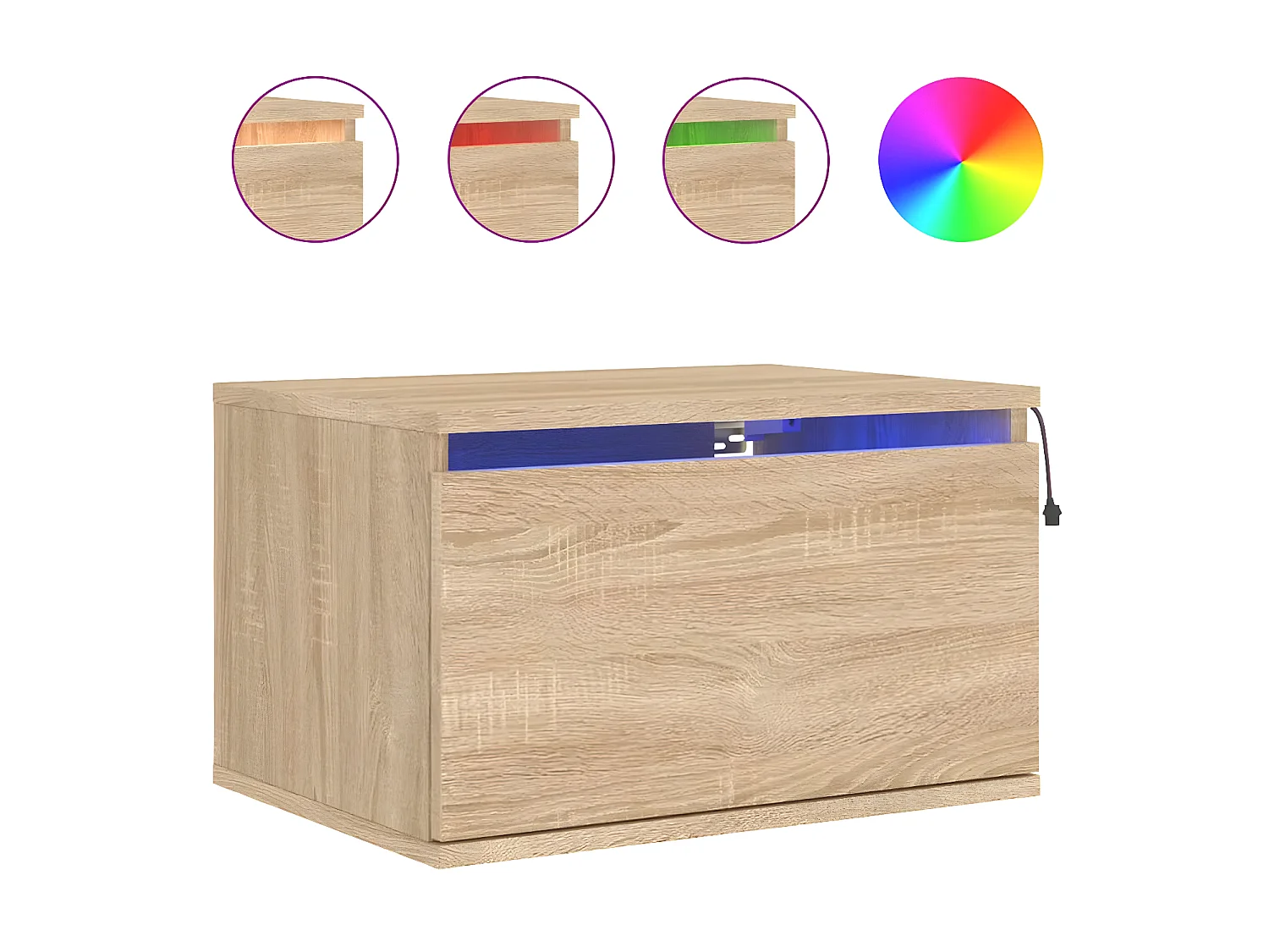 Wand-Nachttisch Nachtschrank mit LED-Leuchten Sonoma-Eiche -RN64430