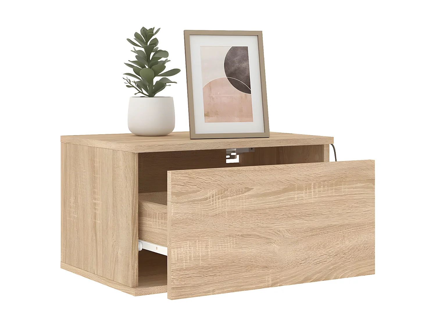 Wand-Nachttisch Nachtschrank mit LED-Leuchten Sonoma-Eiche -RN64430