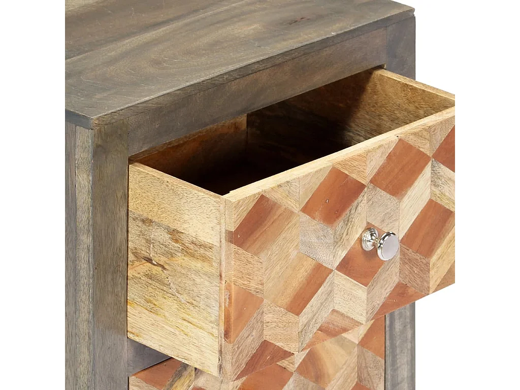 Nachttisch Grau Nachtschrank 40x30x50 cm Massivholz Mango -RN59184