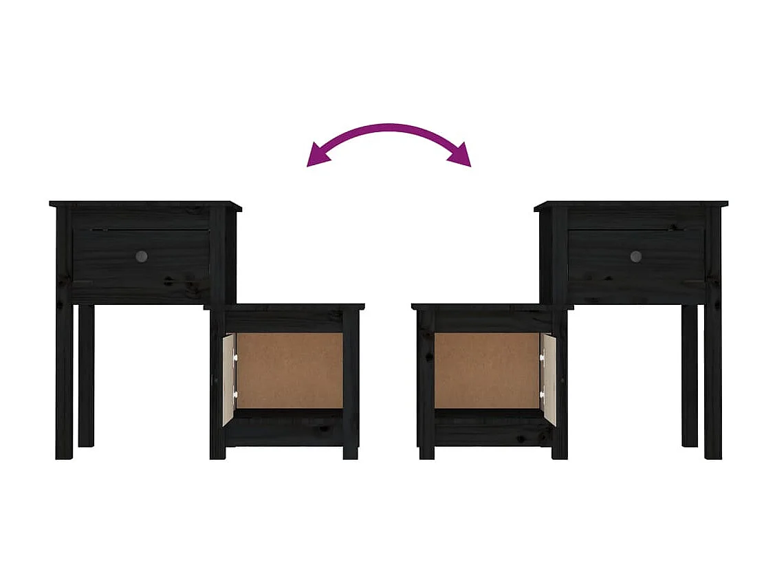 Nachttisch Nachtschrank Schwarz 79,5x38x65,5 cm Massivholz Kiefer -RN93145