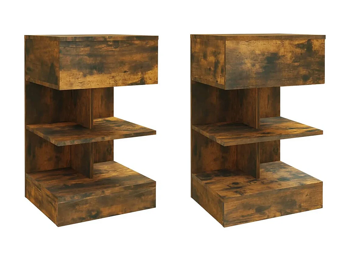 2er-Set Nachttische Nachtschrank Räuchereiche 40x35x65 cm Holzwerkstoff -RN31577