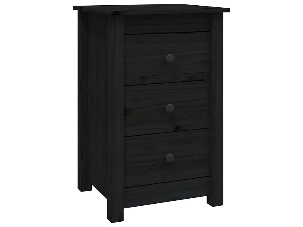 2er-Set Nachttische Nachtschrank Schwarz 40x35x61,5 cm Massivholz Kiefer -RN68893