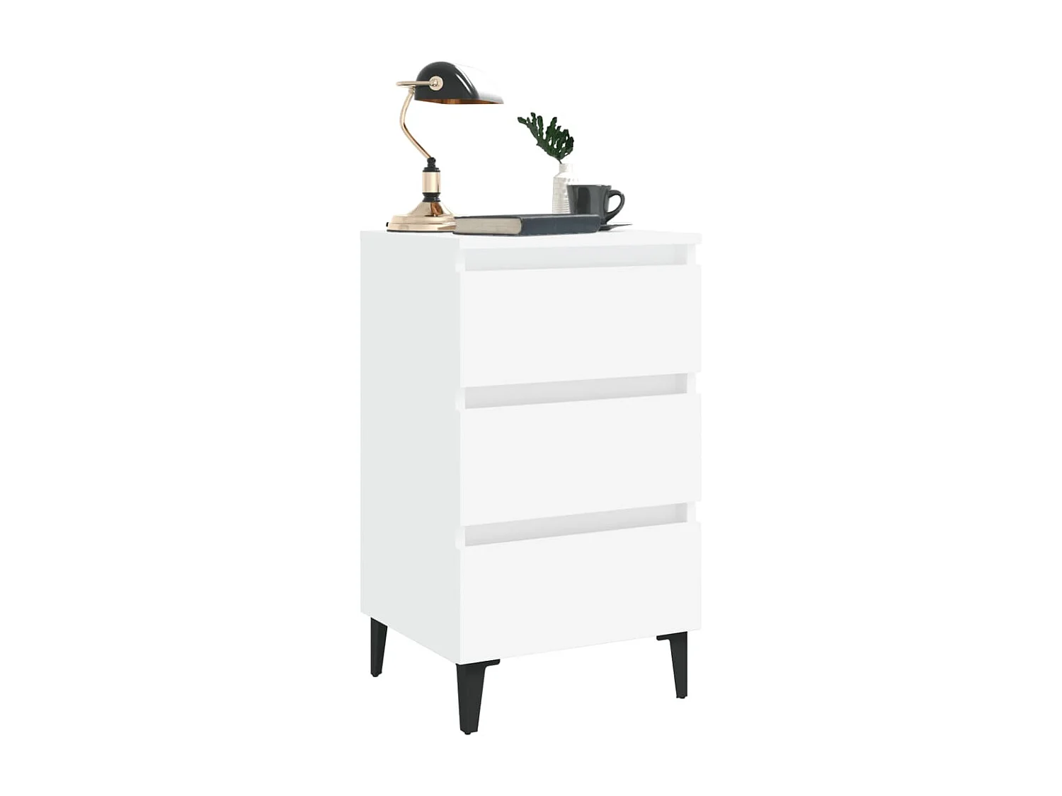 Nachttisch Nachtschrank mit Metallbeinen Weiß 40x35x69 cm -RN18799