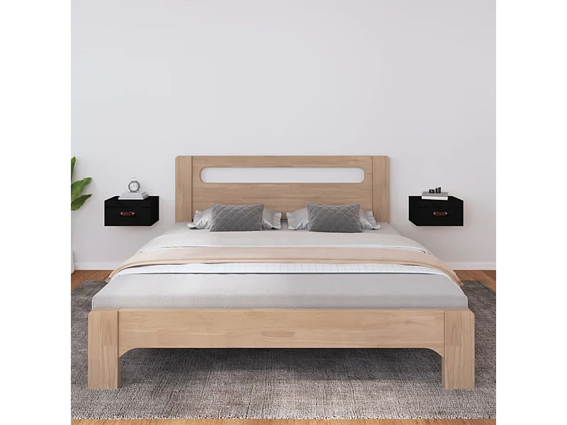 2er-Set Wand-Nachttische Nachtschrank Schwarz 40x29,5x22 cm -RN78416