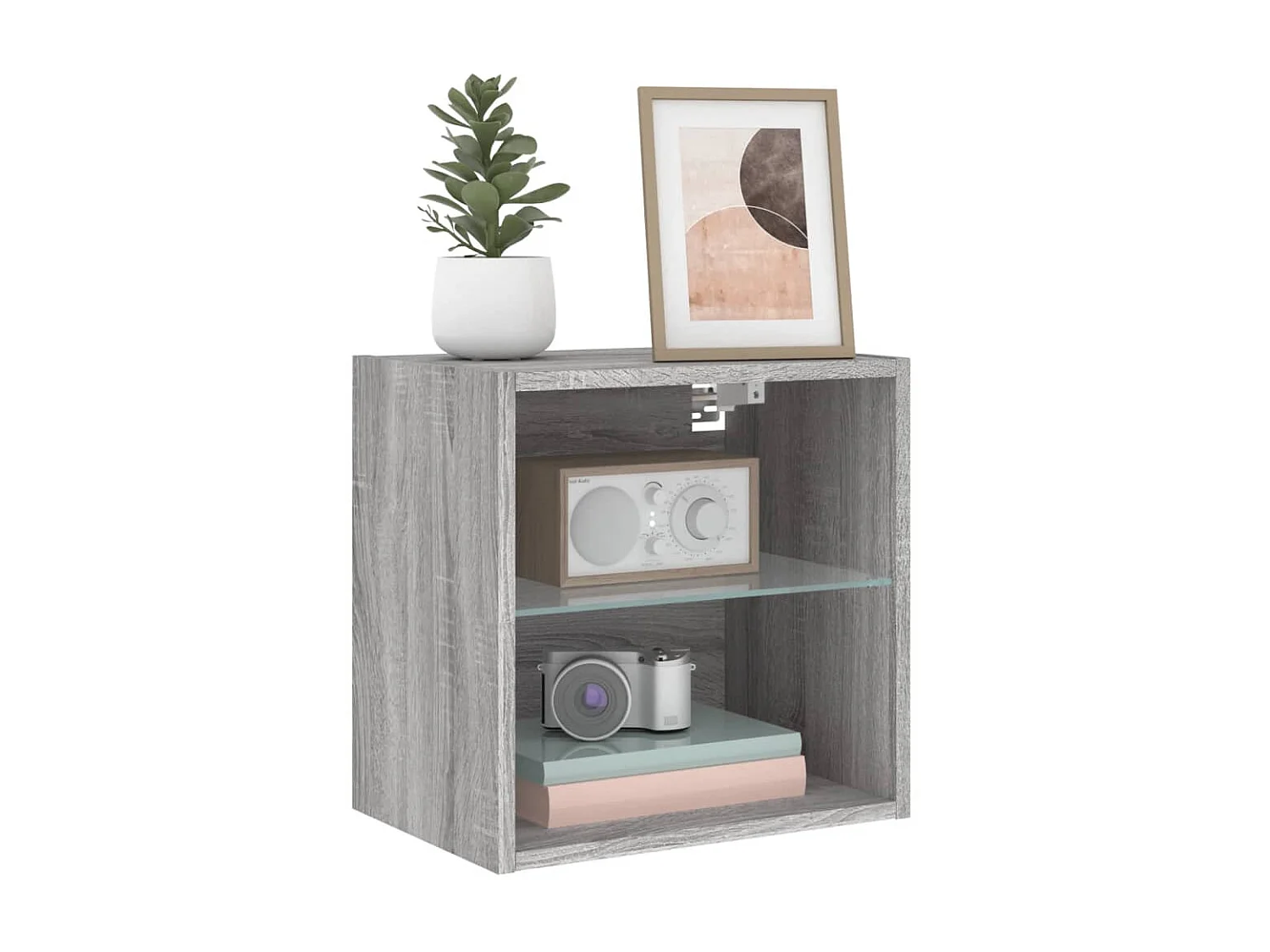 Wand-Nachttisch Nachtschrank mit LED-Leuchten Grau Sonoma -RN77640