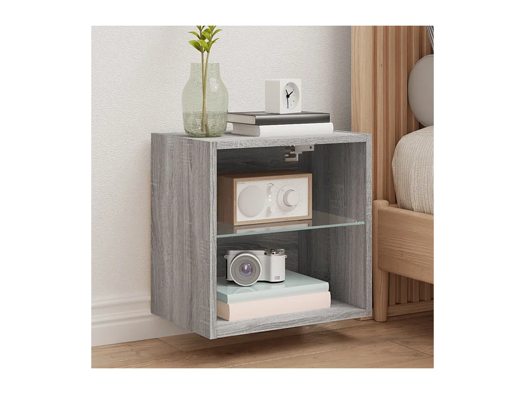 Wand-Nachttisch Nachtschrank mit LED-Leuchten Grau Sonoma -RN77640