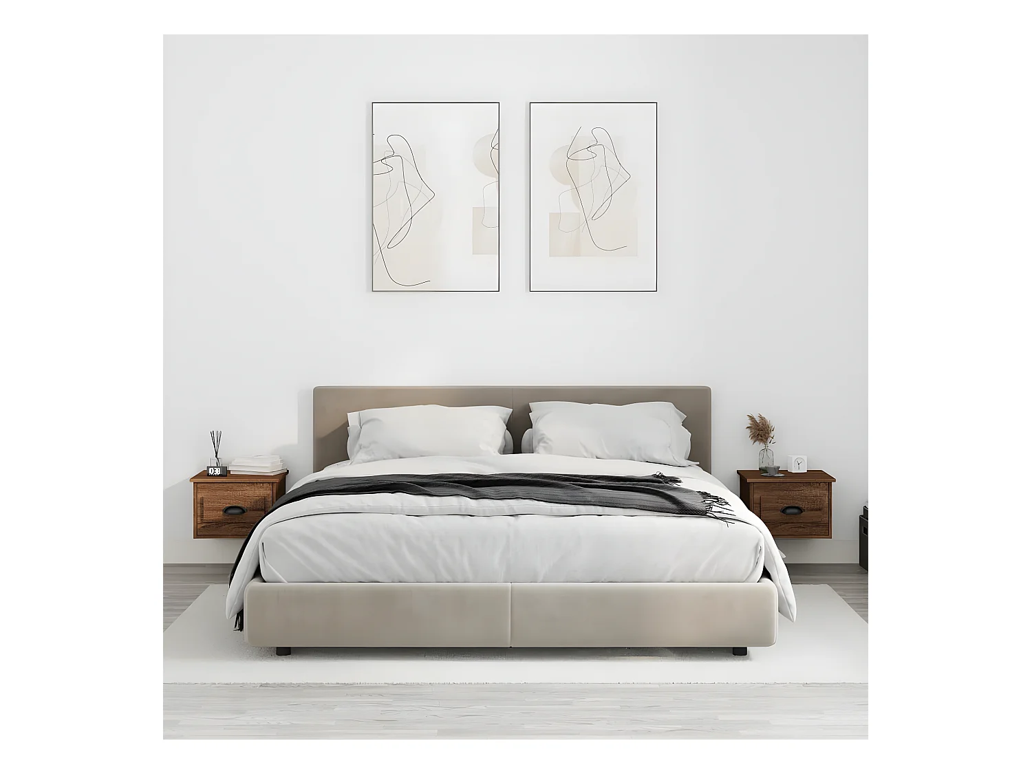 2er-Set Wand-Nachttische Nachtschrank Braun Eichen-Optik 41,5x36x28 cm -RN13836