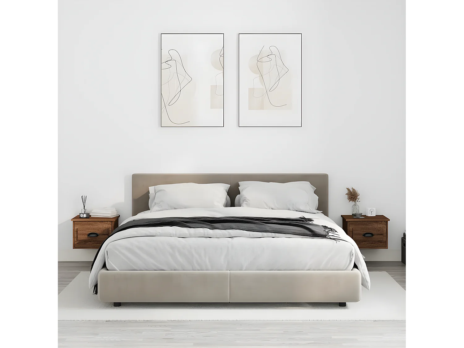 2er-Set Wand-Nachttische Nachtschrank Braun Eichen-Optik 41,5x36x28 cm -RN13836