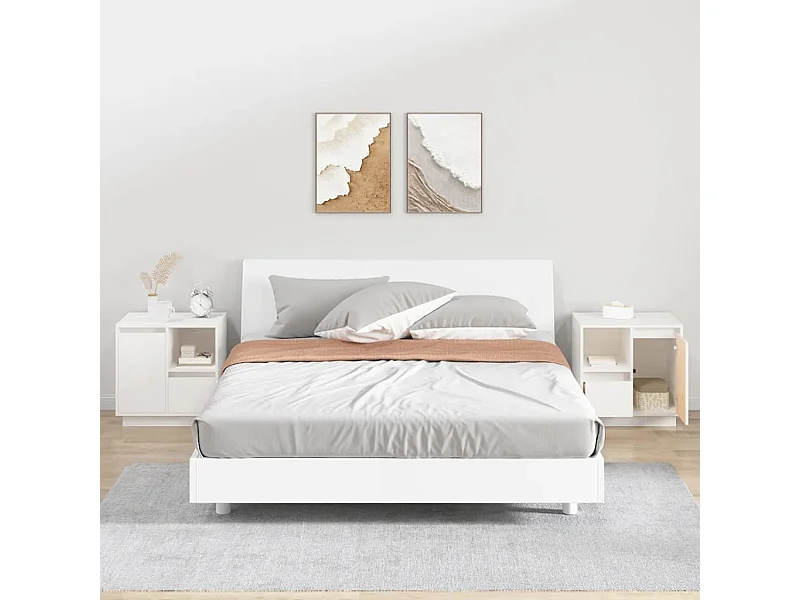 2er-Set Nachttische Nachtschrank Weiß 50x34x50 cm Massivholz Kiefer -RN99165