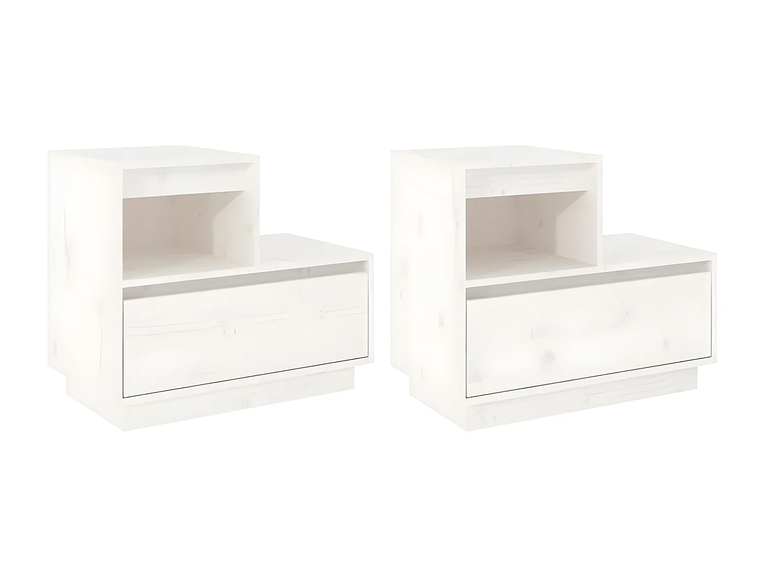 2er-Set Nachttische Nachtschrank Weiß 60x34x51 cm Massivholz Kiefer -RN78656