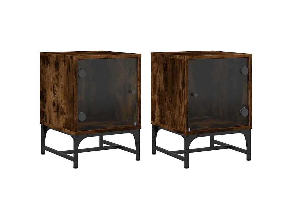 2er-Set Nachttische Nachtschrank mit Glastüren Räuchereiche 35x37x50 cm -RN94431