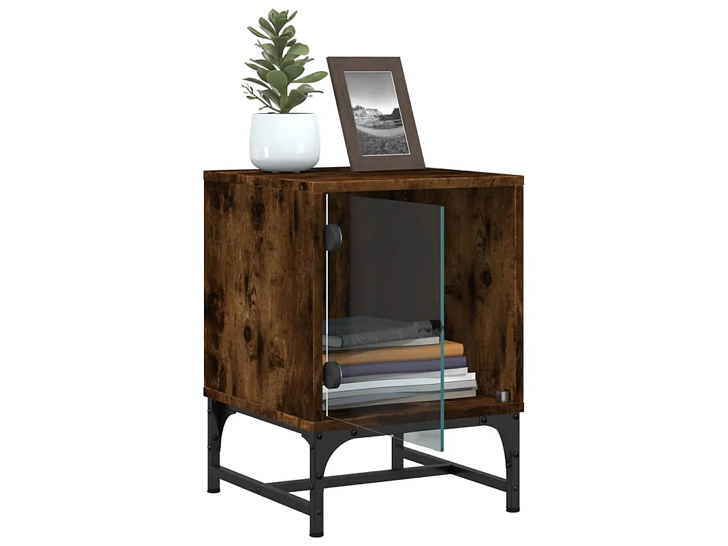 2er-Set Nachttische Nachtschrank mit Glastüren Räuchereiche 35x37x50 cm -RN94431