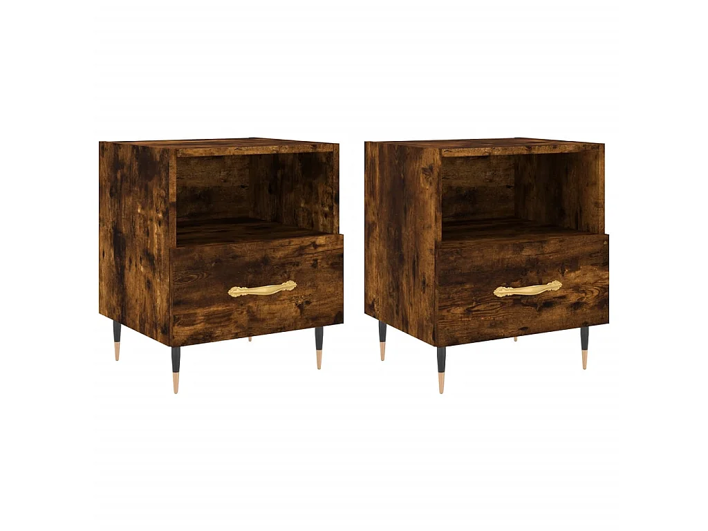 2er-Set Nachttische Nachtschrank Räuchereiche 40x35x47,5 cm Holzwerkstoff -RN98068