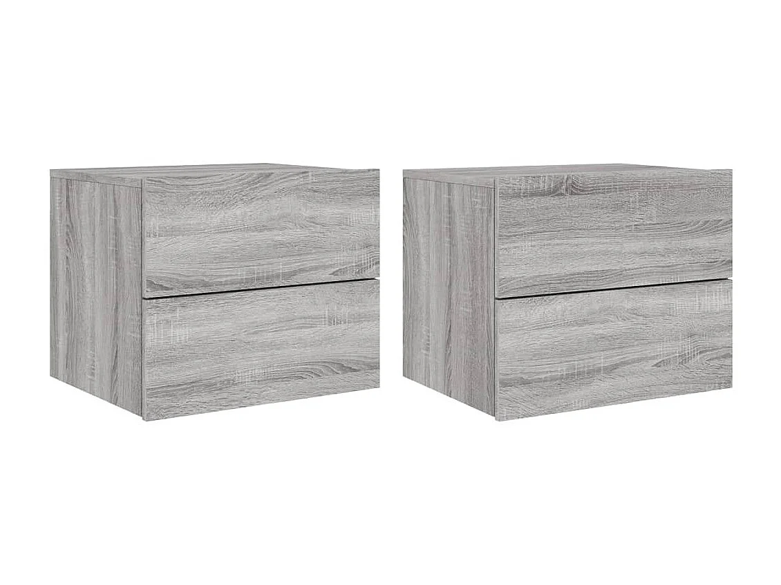 2er-Set Wand-Nachttische Nachtschrank mit LED-Leuchten Grau Sonoma -RN41334