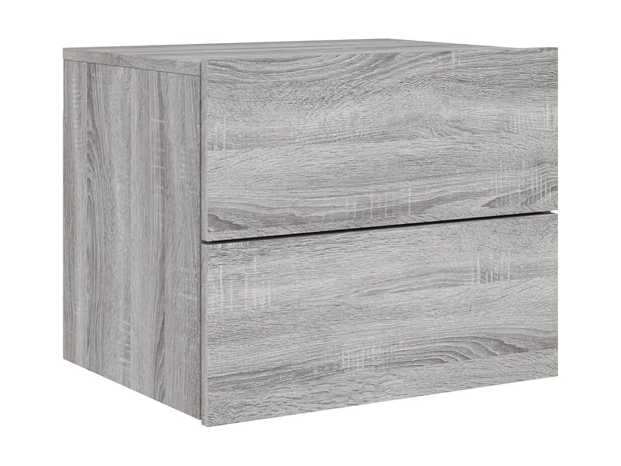 2er-Set Wand-Nachttische Nachtschrank mit LED-Leuchten Grau Sonoma -RN41334