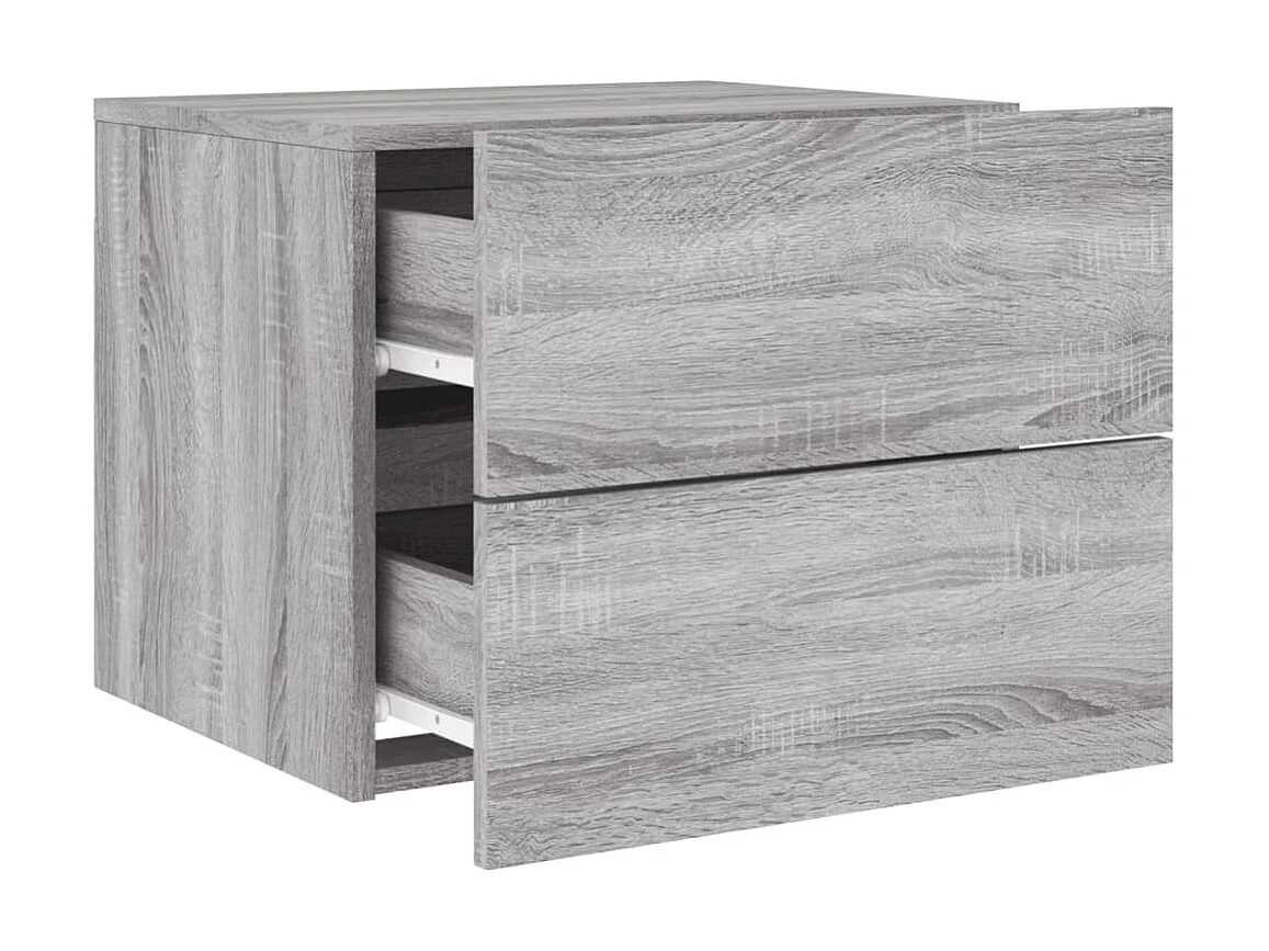 2er-Set Wand-Nachttische Nachtschrank mit LED-Leuchten Grau Sonoma -RN41334