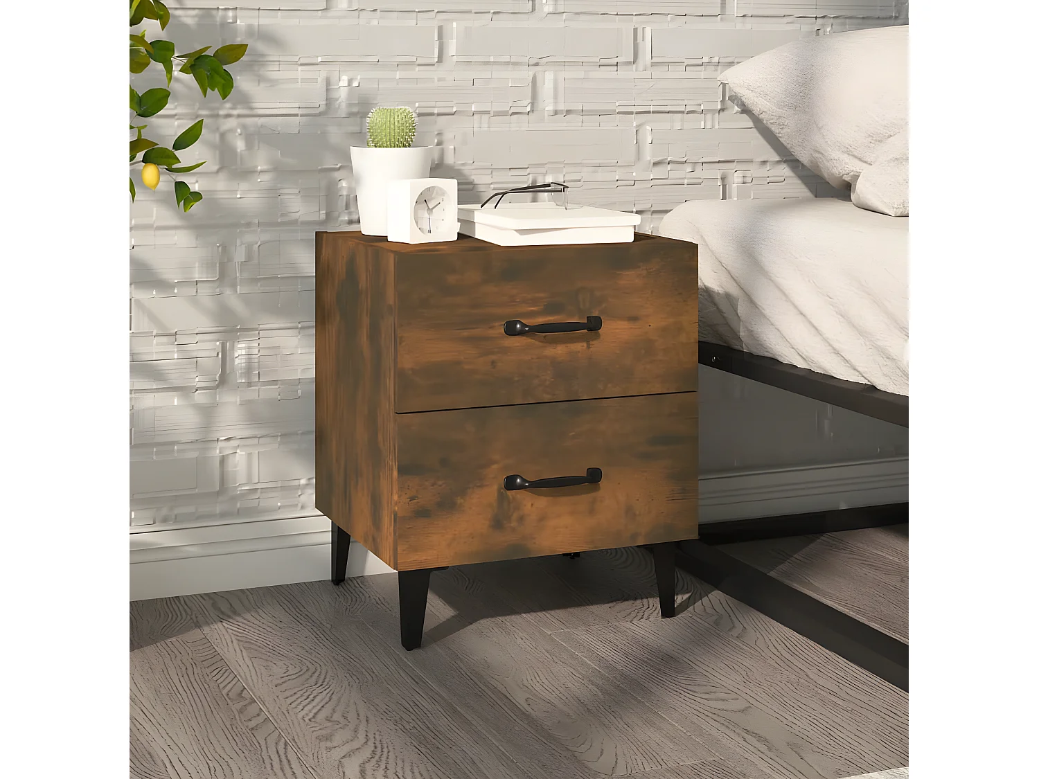 Nachttisch Nachtschrank Räuchereiche 40x35x47,5 cm -RN77811