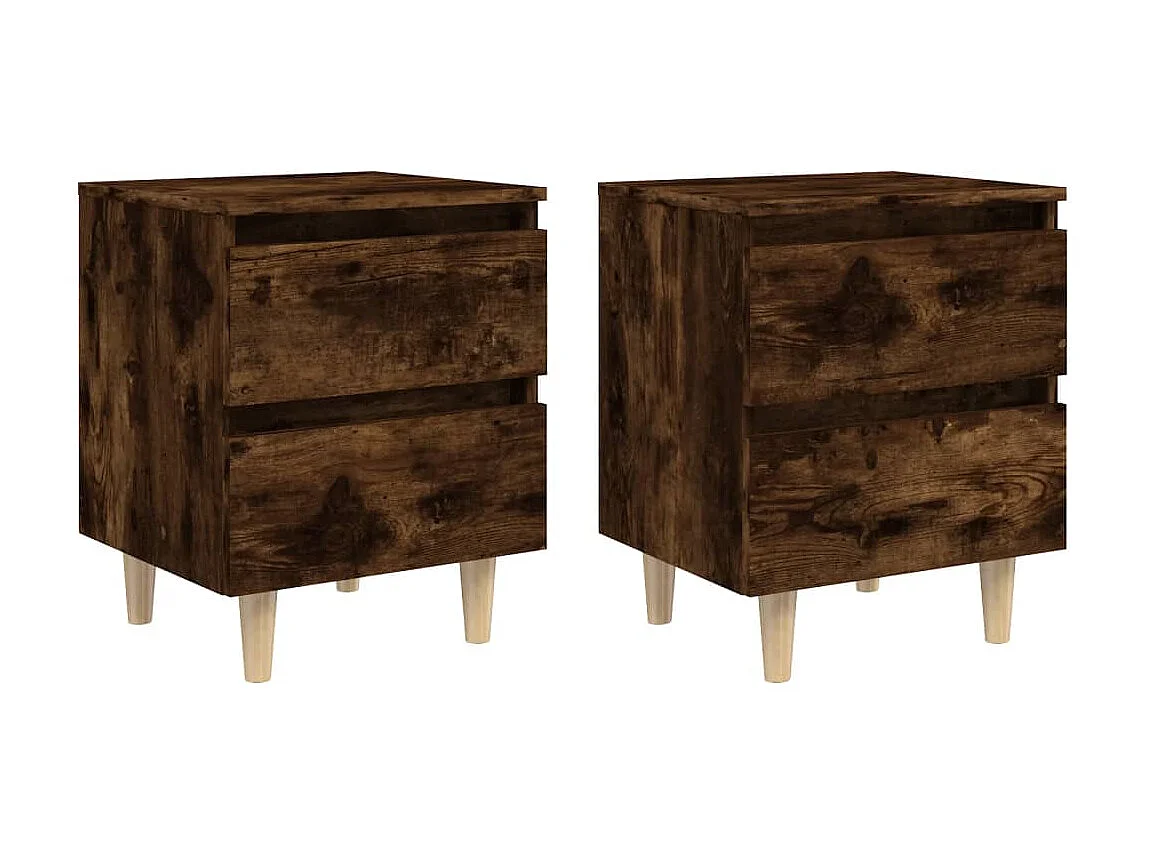 2er-Set Nachttische Nachtschrank Massivholz-Beinen Räuchereiche 40x35x50 cm -RN21584